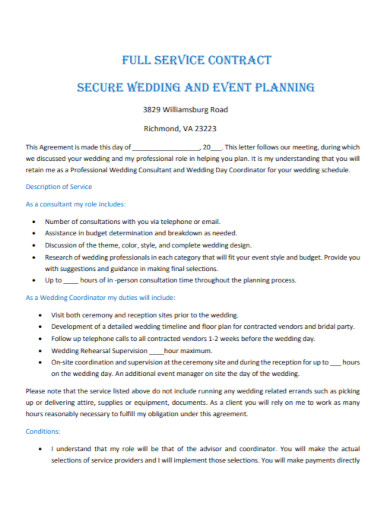wedding events planning agreement