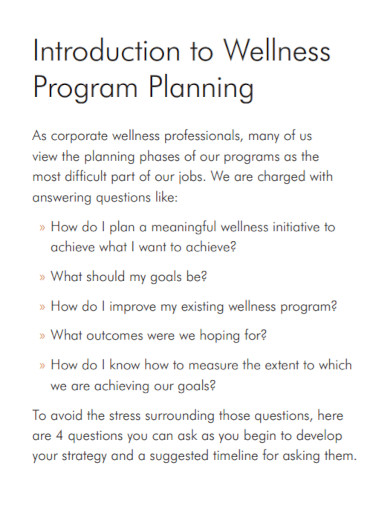 wellness product program plan