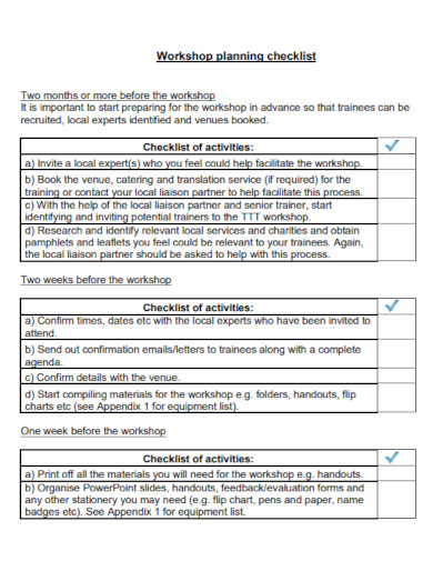workshop planning checklist example