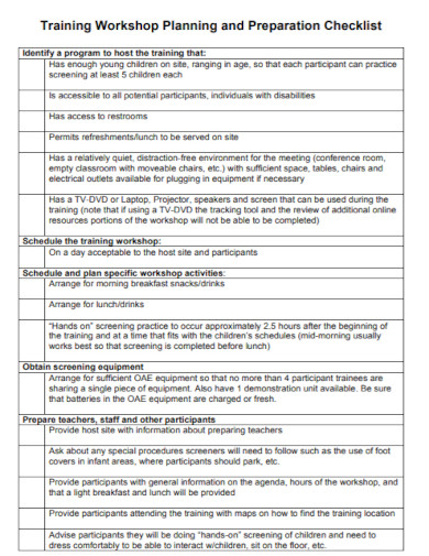 workshop planning and preparation checklist