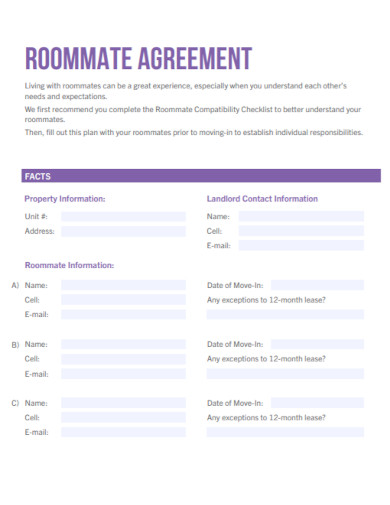 housing roommate sublet agreement
