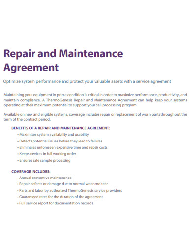 repair and maintenance agreement in pdf