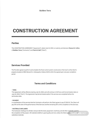 sample construction agreement template