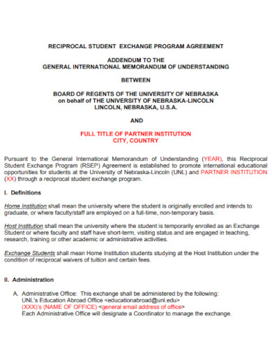student exchange program agreement