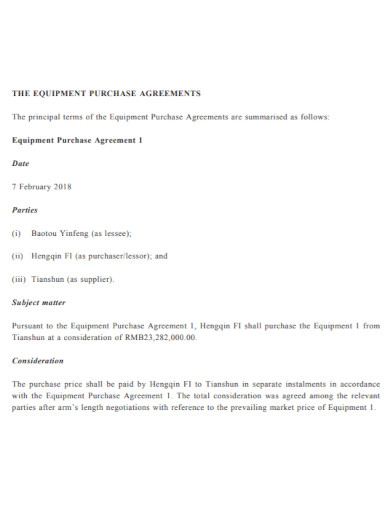 the equipment purchase agreements