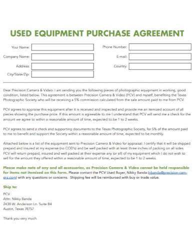 used equipment purchase agreement