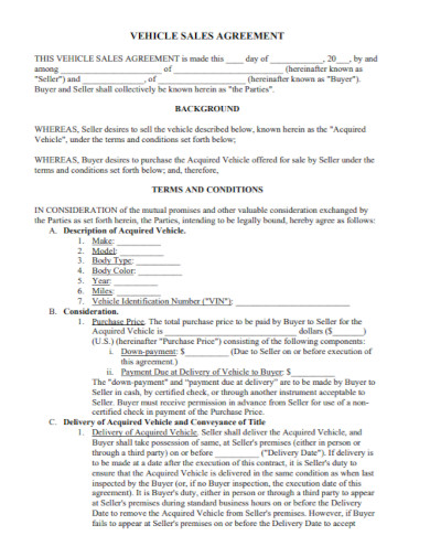 vehicle purchase and sale agreement in pdf