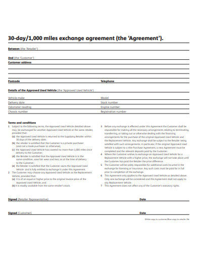 30 day vehicle exchange agreement