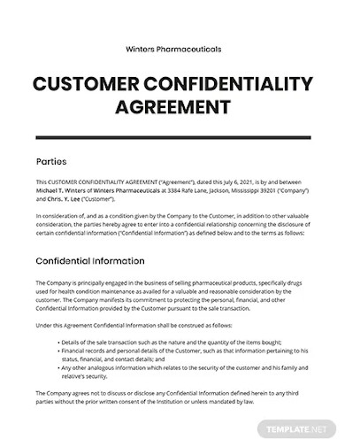 customer confidentiality agreement