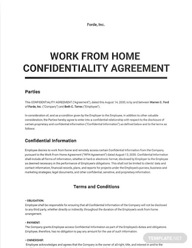 editable work from home confidentiality agreement