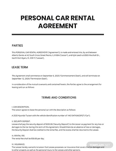 personal car rental agreement