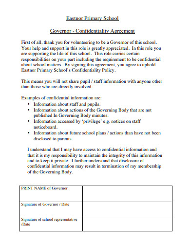 primary school confidentiality agreement