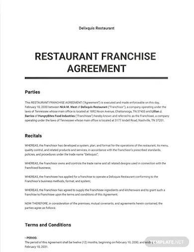 restaurant franchise agreement1