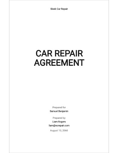 Sample Car Repair Agreement