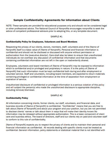 sample client confidentiality agreement