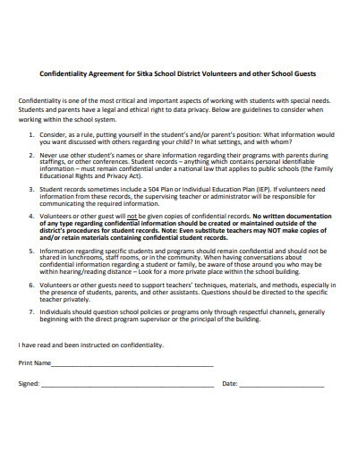 school confidentiality agreement example