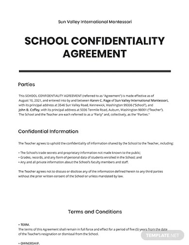 school confidentiality agreement