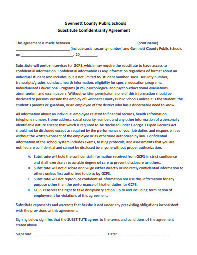 school subsitute confidentiality agreement