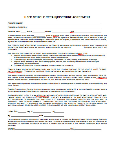 used automotive repair agreements