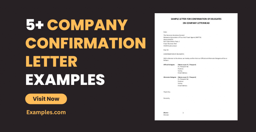 Company Confirmation Letter Examples