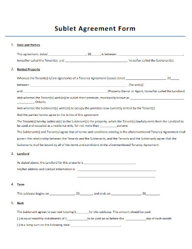 sublet tenancy agreement form