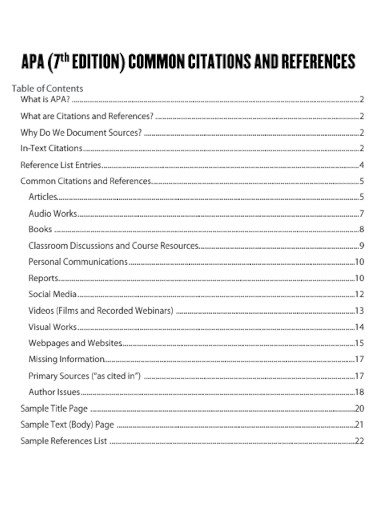 apa 7 table of contents