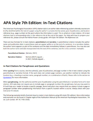 APA 7th Edition In-Text Citation