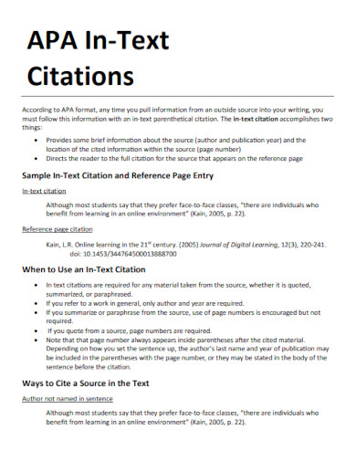 apa in text citation page entry