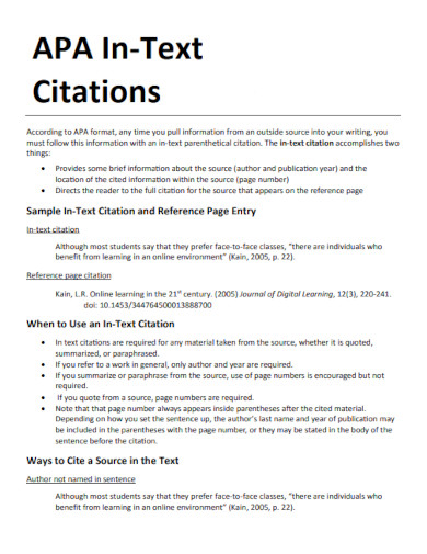 APA In-Text Citation - 24+ Example, How to Use, PDF