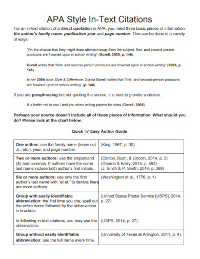 APA In-Text Citation - 24+ Example, How to Use, PDF