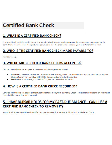 certified bank check