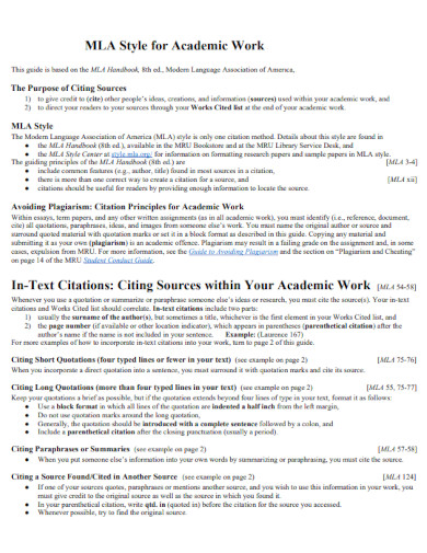 mla citation style for academic work
