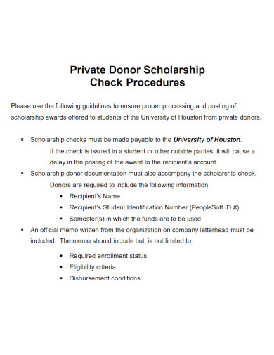 private donor scholarship check procedures