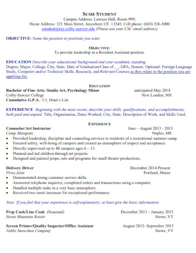 resume objective for college student