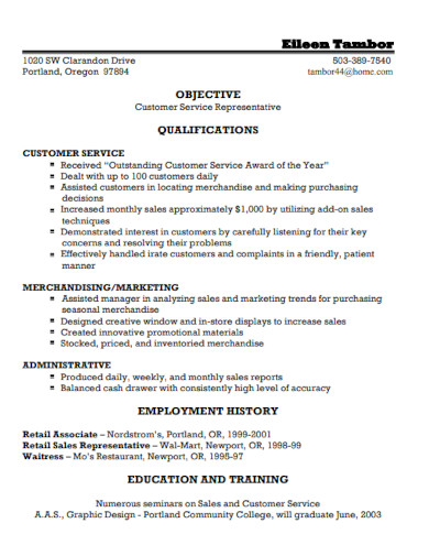 resume objective for customer service