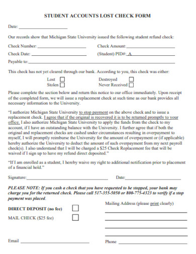 student accounts lost check form
