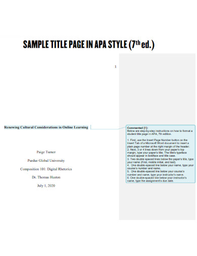 26+ APA Cover Page Format Example in Google Docs, InDesign, Word, PSD ...