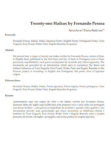 twenty one haikus by fernando pessoa