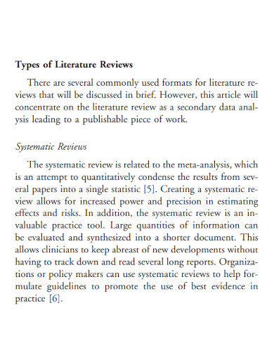 types of literature reviews