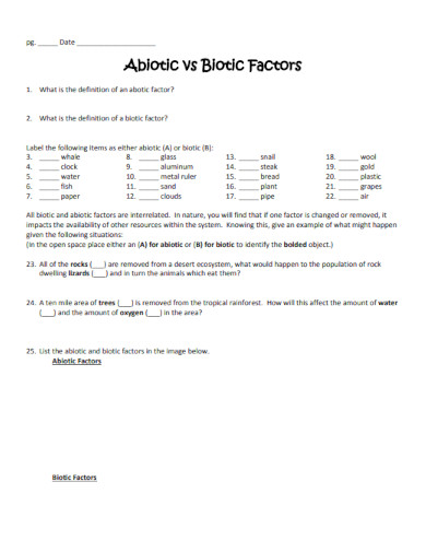 abiotic factors worksheet example