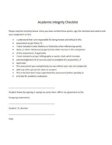 academic integrity checklist