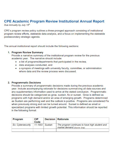academic program review institutional annual report