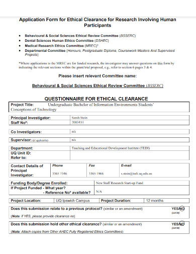 application form for ethical clearance