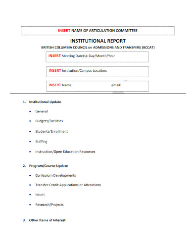 articulation committee institutional report template