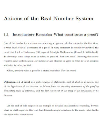 axioms of the real numbers