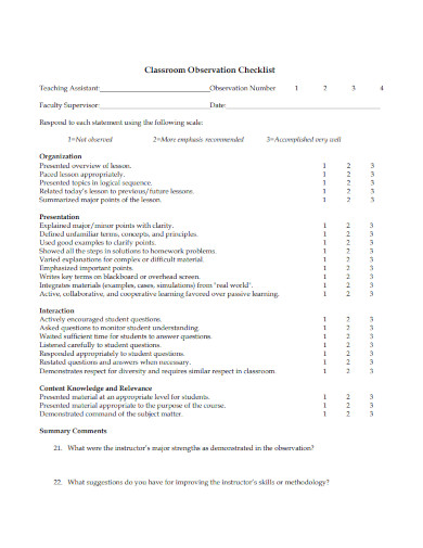 classroom observation checklist