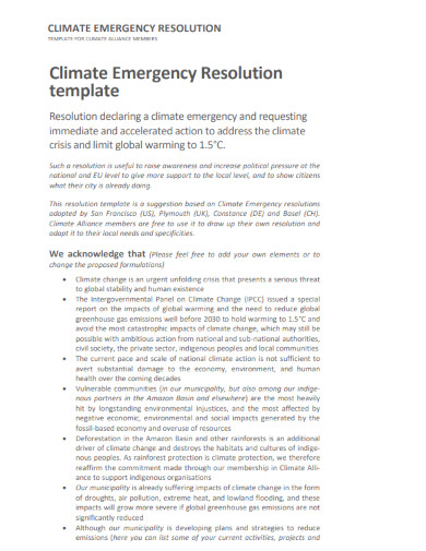 climate emergency resolution template