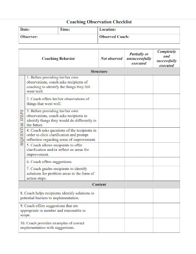 coaching observation checklist