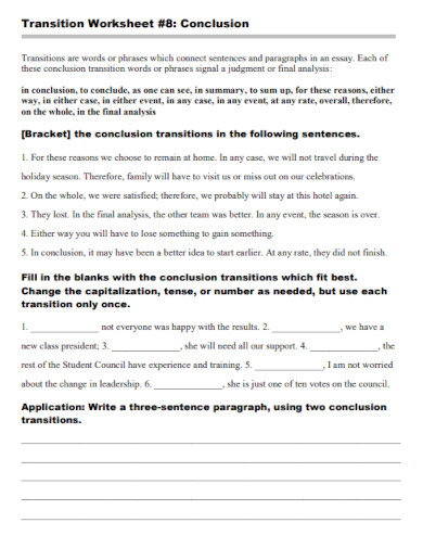 conclusion transition worksheet