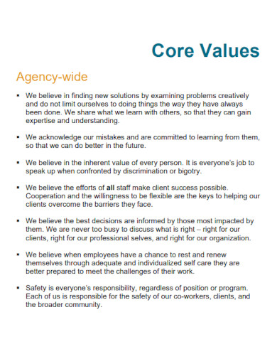 core values example